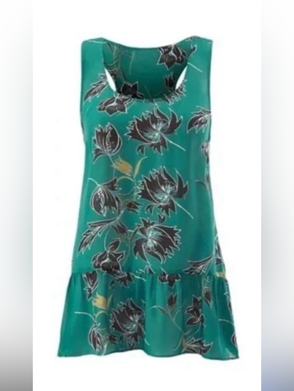 Cabi women’s ‘Zoe’ Falling Flowers Sleeveless Tank, green peplum blouse medium